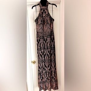 Betsy & Adam black formal. Gold/pink beads and sequins. Fits like a 10 tall.